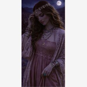 Boho Halter Maxi Dress Open Back Taupe Smocked Waist Festival Stevie Nicks NWOT